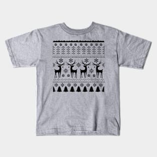 Northern Europe Folk Art Christmas Reindeer Sweater Pattern Kids T-Shirt